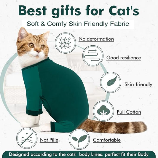 DENTRUN Cat Recovery Suit - Kitten Hair Sticky Onesie, Surgical Cone Alternative Shirts for Cats After Surgery, Prevent Hair Spreading Pajama Apparel
