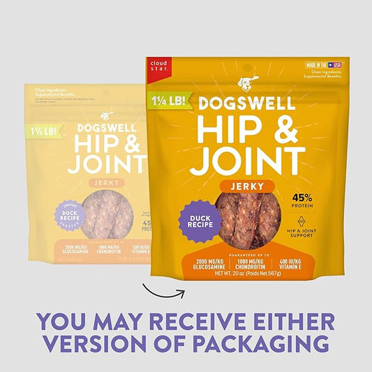 Dogswell Jerky Hip and Joint Dog Treats Grain Free Made in USA Only, Glucosamine and Chondroitin, 20 oz Duck