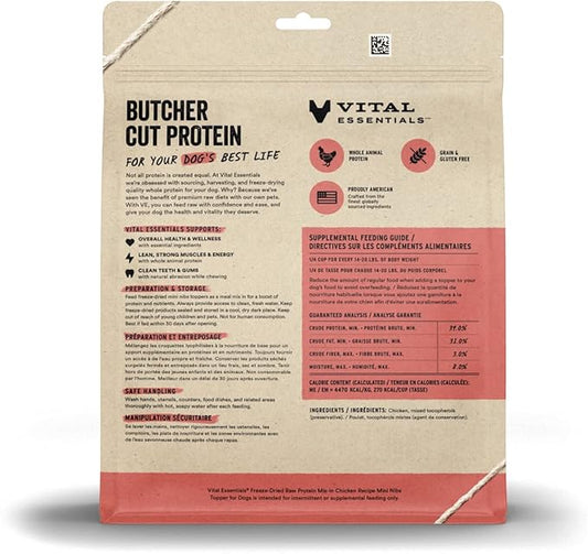 Vital Essentials Freeze Dried Raw Protein Mix-in Dog Food Topper, Chicken Mini Nibs Topper for Dogs, 18 oz
