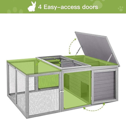 GUTINNEEN Rabbit Hutch Indoor, Bunny Cage Outdoor, Small Animal House with Large Run