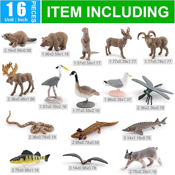 1-2 Inch Mini Biome Great Lakes North American Set for Cake Topper Plastic Animals Figurines Set Water Snake Bat Goose Figurines Dragonfly Figure Toy Gift for Kid Toddlers