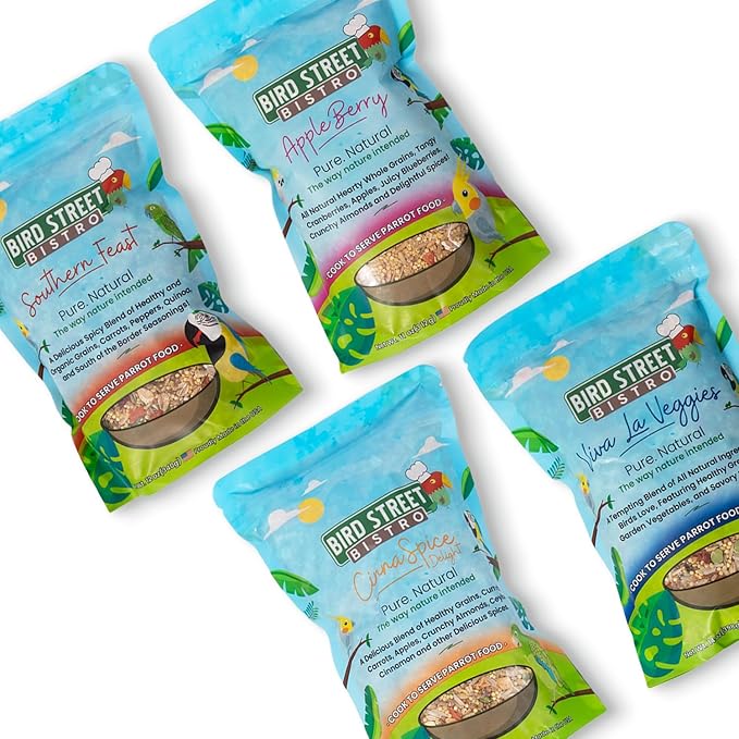 Parrot Food - Parakeet & Cockatiel Food - Cooks in 3-15 min with Natural & Organic Grains, Legumes, Non-GMO Fruits, Vegetables & Health Spices