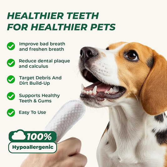 Pet Dental Finger Wipes for Dog & Cats, Remove Bad Breath by Removing Plaque and Tartar Buildup No-Rinse Dog Finger Toothbrush, Disposable Gentle Cleaning & Gum Care Pet Wipes, 100 Counts