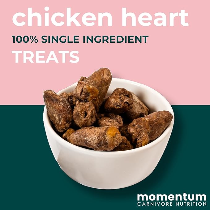 Momentum Carnivore Nutrition Freeze-Dried Chicken Heart Cat Treats – Single-Ingredient, All-Natural, Grain-Free Treats – 1.9 oz Bag