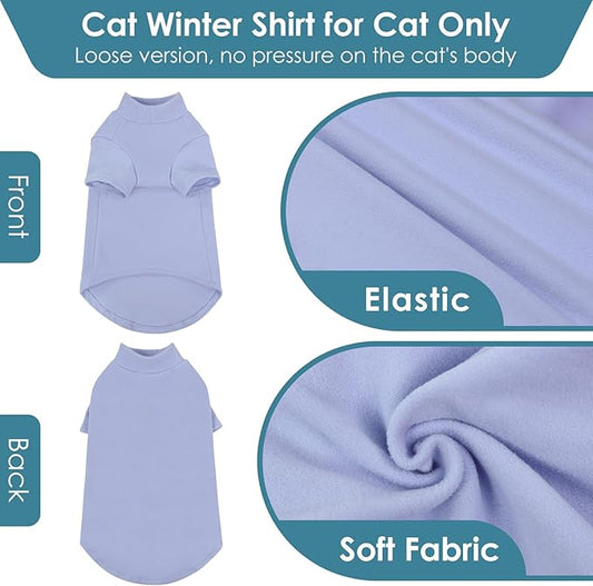 SUNFURA Turtleneck Sweater for Cat, Sphynx Cats Shirt Hairless Cat Sweaters with Sleeves, Warm and Soft Kitten Pullover Fleece Winter Pajamas Jumpsuit for Puppy Cats, Blue XL