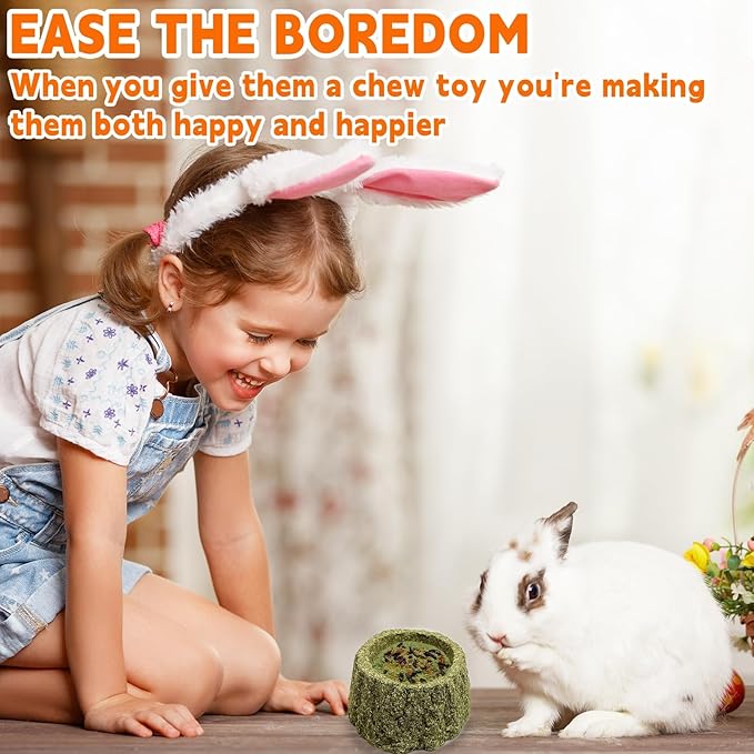 Hamiledyi 4 Pcs Rabbits Chew Toys for Teeth Timothy Hay Treats Rabbit Toys Small Animal Molar Toys Timothy Grass Chew Toys for Bunnies Guinea Pigs Hamsters and Chinchillas Bunny Teeth Care