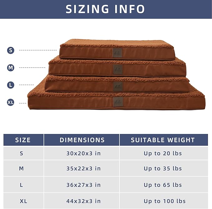 DaysU Dog Bed for Medium Dogs, Orthopedic Dog Beds with Removable Washable Cover, Medium Egg Crate Foam Pet Bed Mat, Flax Brown, Suitable for Dogs Up to 35 Ibs, 35x22x3in
