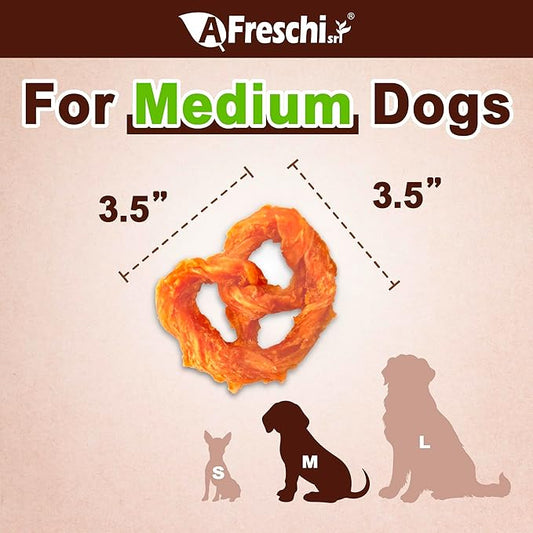 AFreschi Turkey Tendon for Dogs, Dog Treats for Signature Series, All Natural Human Grade Puppy Chew, Rawhide Alternative, 20 Units/Box Pretzel (Medium)