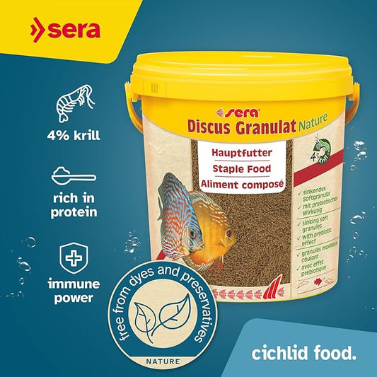 Sera Discus Granules Nature 10l (4,2kg/147,1 oz) | Main Feed for All Discus & Ornamental Fish | Rich in Aquatic Proteins & Minerals | No Dyes or Preservatives | Boosts Growth, Health & Fertility