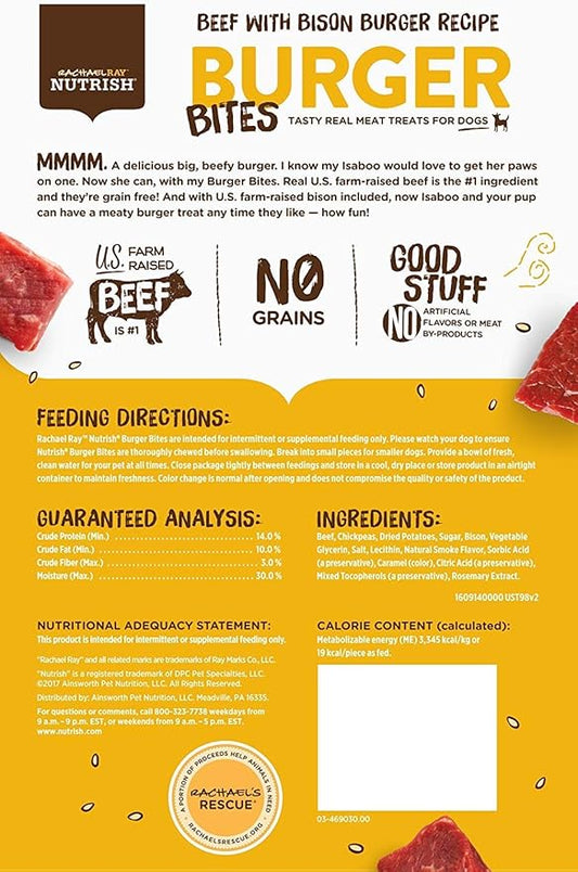 Rachael Ray Nutrish Burger Bites Dog Treats, Beef Recipe With Bison, 12 oz. Pouch