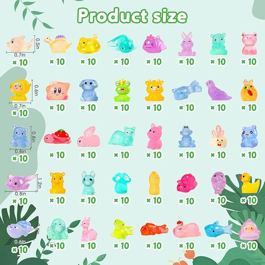 400 Pack Glowing mini Resin Animals - in The Dark Tiny Miniature Figures Ornaments Duck Puppy Baby Dinosaur Baby Dolphin Capybara - for Miniature Landscape Dollhouse Aquarium Garden Accessories