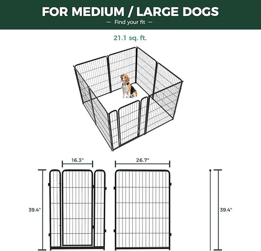 FXW Homeplus Unleashed Indoor Dog Playpen - Stress-Free and Safe Play, Heavy Duty 40 Inch 8 Panels Dog Pen for Medium and Large Dogs, Black│Patented