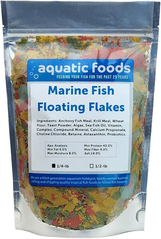 Aquatic Foods Inc. Marine Fish Flakes of Red & Green Algae, Seaweeds for Tangs, Butterflies, Angelfish, Anthias, Clown Fish, Damsels...WL…1/4-lb Foil Pouch Bag