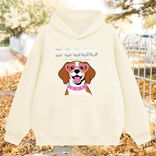 Oversized Hoodies for Women 2025 Trendy Cute Dog Cat Print Sweatshirts Hooded Pullover Tops with Kangaroo Pocket