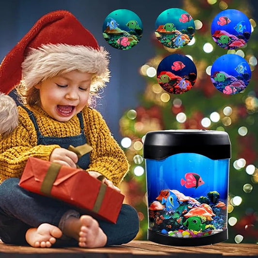 Fish Lamp,Mini Aquarium Tank Decorative Lamp with 6 Color Changing,LED Aquarium Sensory Night Light with 3 Fake Moving Fish,Table Lamp for Home Office Desktop Decor,Gifts for Kids and Adults