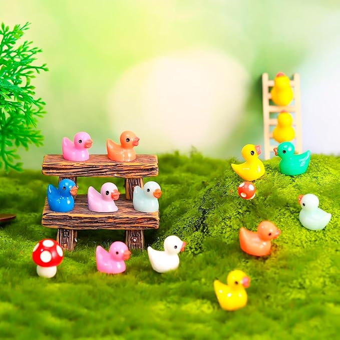 100pcs Mini Resin Animals to Hide, Multicolor Cute Tiny Ducks Bulk Fairy Garden Accessories Miniatures Landscape Micro Decor
