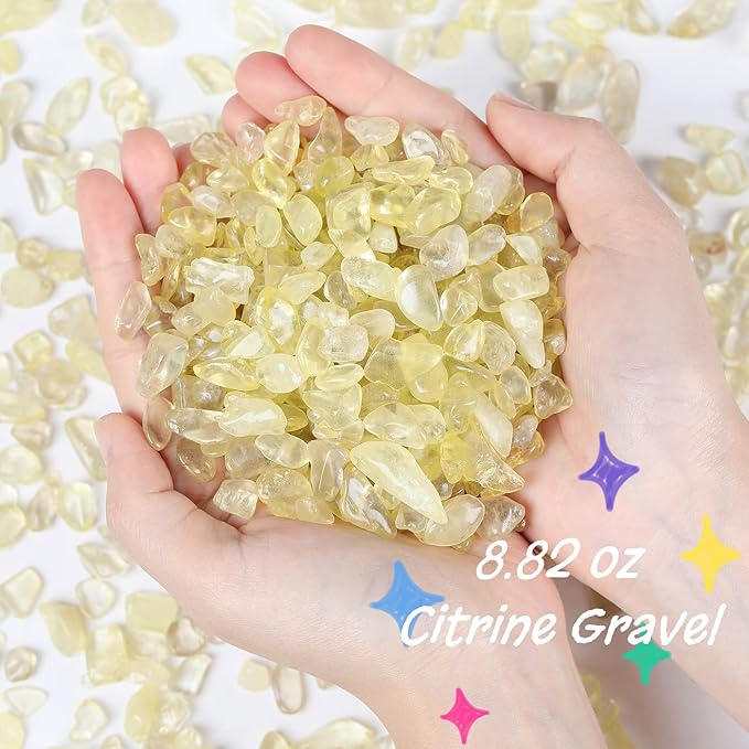 0.6lb Citrine Crystals Quartz Tumbled Stones Chips Stone Crushed Crystal Natural Irregular Polished Rocks Gem Gravel Home Decoration Aquarium Tank Succulent Plants Vase Filler Landscape Bottom 250G