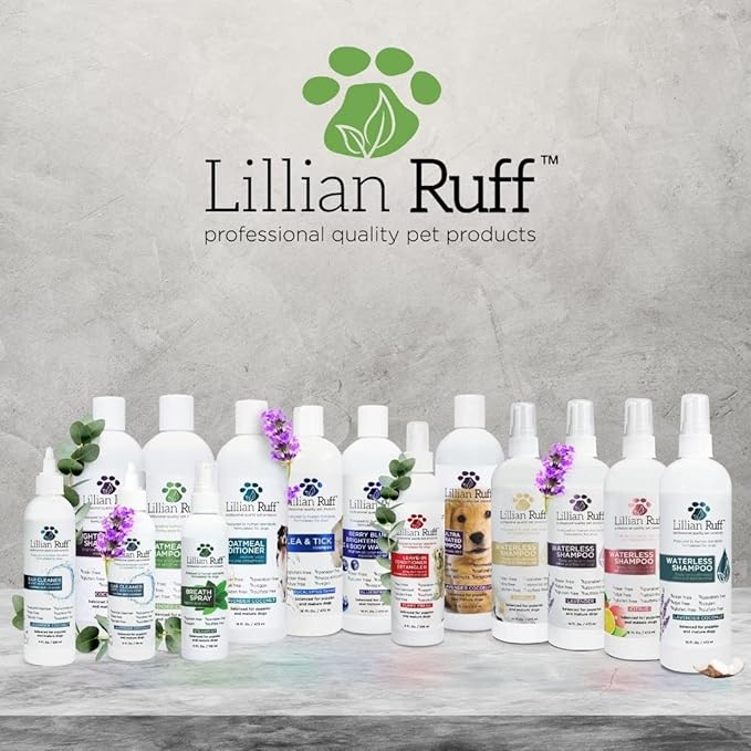 Lillian Ruff Brightening Shampoo & Oatmeal Conditioner Set for Dogs – Safe for Cats - Tear Free Coconut Scent with Aloe for Normal, Dry & Sensitive Skin