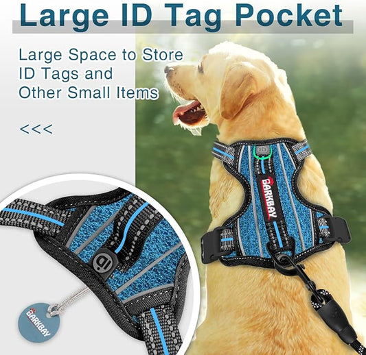 BARKBAY Dog Harness No Pull with ID Tag Pocket - Heavy Duty, Reflective, Easy Control for Large Dogs(Blue/Black,L)