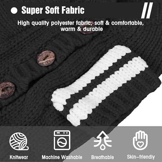EXPAWLORER Cat Sweater Cardigan - Stylish Knitted Cat Clothes, British Style Soft Puppy Sweater with Sleeve Warm Pet Clothing Knitwear, Fall and Winter Kitten Coat for Girl Boy Cats, Black Medium