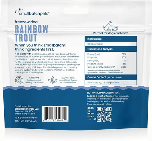 smallbatch Pets Freeze Dried Cat & Dog Treats, 2oz - Rainbow Trout, Organic High Protein Treats, Omega 3 Fatty Acids, Gluten Free, Grain Free, Made in The USA, Ethically Sourced, Single Protein