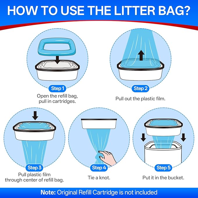 12 Pack Cat Litter Refill Bags Compatible with Litter Genie XL+/XL/Plus/Standard/Style/Desgin Pail, Extra10% Length 27 Months Use Time, 100% Odor Control, Cartridge NOT Included