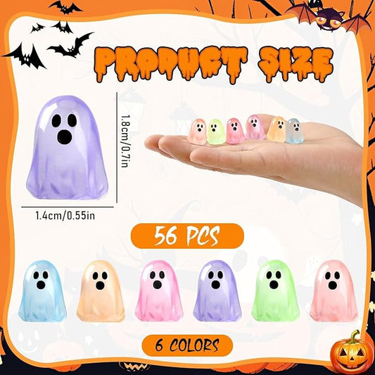 56 Pcs Luminous Mini Ghosts,Halloween Tiny Resin Ghosts Figures Glow in The Dark mini Ghosts Miniature Statue for Plant Pot Landscape Lawn Landscape Home Party Decor