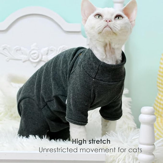 Sphynx Cat Sweater –Hairless Cats Shirt Pullover Kitten T-Shirts with Belly-Wrap Protection, Soft-Stretch Winter Clothes for Hairless Cats, Indoor Kitten Apparel (Dark Grey, Large)