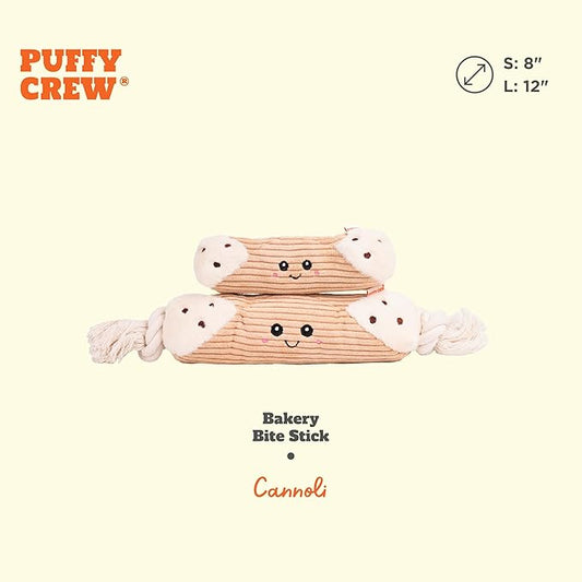 Squeaky Dog Plush Toy, Bakery Bite_Stick Collection, 8“, for Small and Medium Dogs (Cannoli, Small)