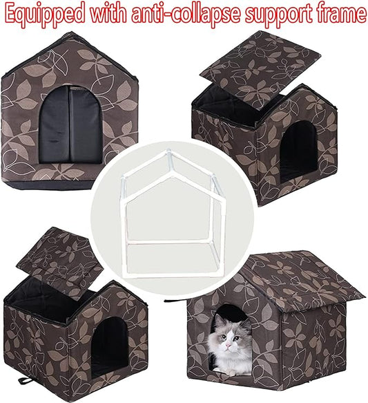 Cat Houses for Outdoor Cats, Weatherproof Outdoor House for Feral Cats, Warm Stable Stray Cats Shelter in Winter Brown Medium