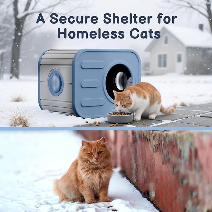 Outdoor Cat House, Outside Cat Shelter with Dual Ventilation Waterproof Resin Pet House for Indoor and Outdoor Use Shelter Pet Home for Cats Small Dogs, Blue