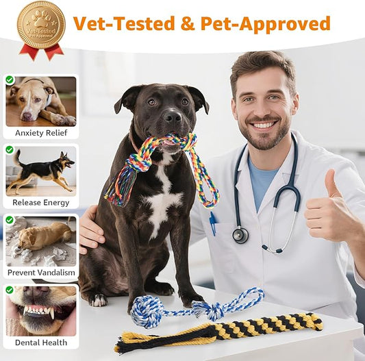 Dog Rope Toys for Aggressive Chewers - Heavy Duty 3 Packs Indestructible Cotton Dog Chew Toys for Small Medium Breed - Exercise Interactive Tug of War Dog Toy for Boredom, Teeth Clean(Mix Colors)