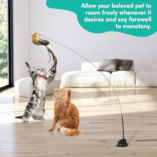 Interactive Cat Toys for Bored Indoor Adult Cats Suction Cup Cat Toy Bird Simulation Feather Toys