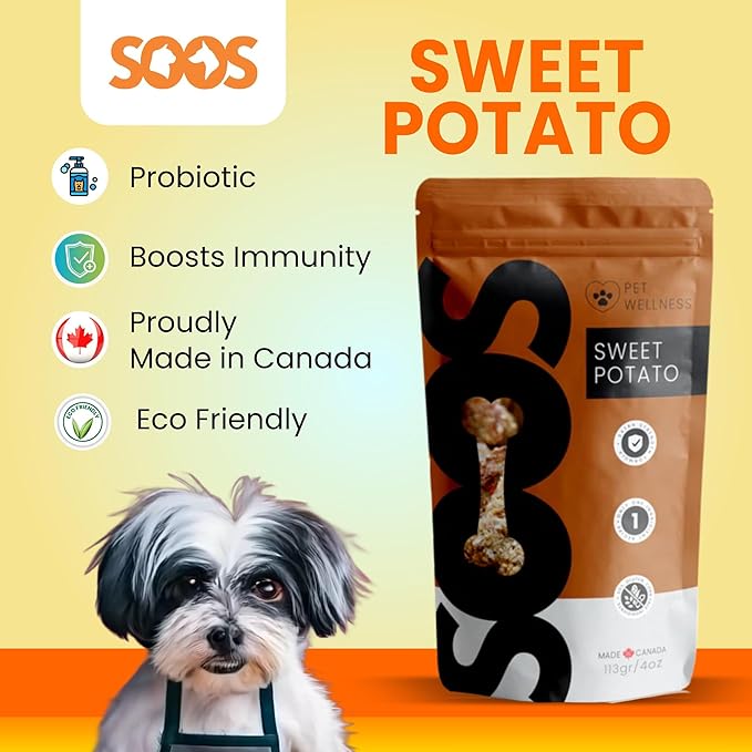 SOOS Natural Sweet Potato Treats for Dogs & Cats - High Moisture, Grain Free, Vitamin Minerals, Fiber, Healthy Training Treats - 113g