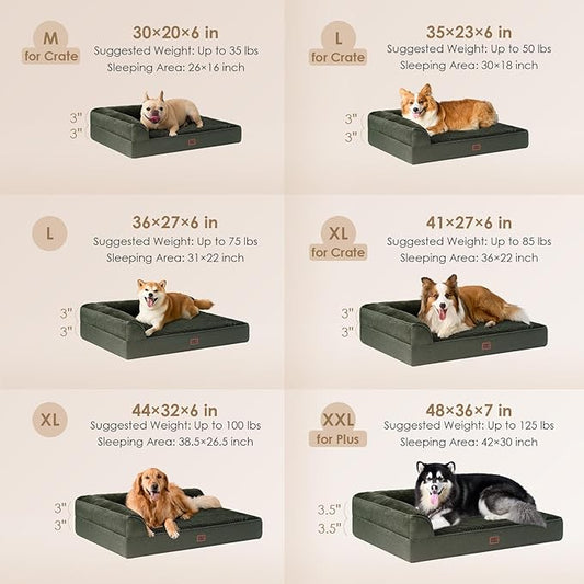 EHEYCIGA Memory Foam Dog Bed Medium Sized Dogs, Waterproof Dog Bed Orthopedic with Washable Removable Cover, Non-Slip Pet Bed Couch for Crate, 30x20x6 Inches, Dark Green