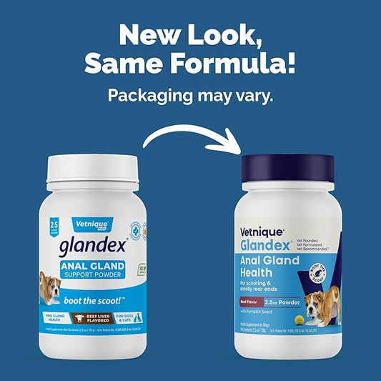 Vetnique Glandex Dog Fiber Supplement Powder for Anal Glands with Pumpkin, Digestive Enzymes & Probiotics - Vet Recommended (Regular or Advanced Strength) - Boot The Scoot (2.5oz Powder, Beef Liver)