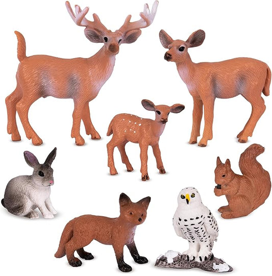 ArtCreativity Forest Animal Figures - Set of 7 Woodland Animals - Mini Forest Animal Figurines for Woodland Cupcake Topper Decorations - Forest Cake Decorations for Baby Shower - Small Animal Toys