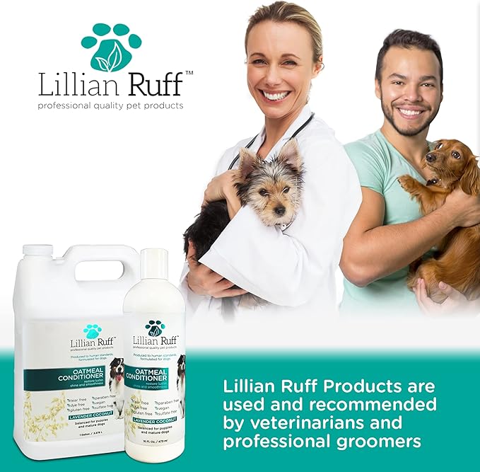 Lillian Ruff PRO Formula Oatmeal Dog Conditioner - Nourishing & Calming Relief for Allergies & Sensitive Skin - Detangles, Softens & Adds Shine with Oatmeal, Coconut Oil & Lavender - USA Made (16oz)