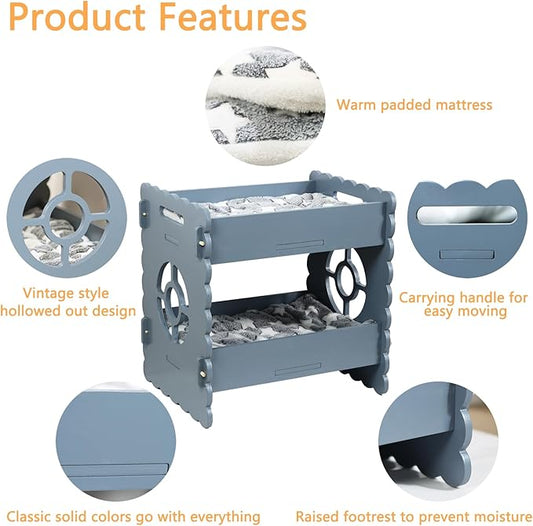 Cat Bunk Beds for 2 Indoor Cats,Double Raised Cat Bed,Elevated Cat Bed Furniture,Modern Cat Condo with Matress,Protect Cat's Hip Joint for All Seasons,Easy to Assemble(19.7“x15 x19.2,Grey)
