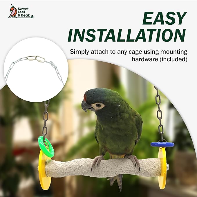 Roll Bird Swing - Pumice Perch Bird Toys Trims Nails and Beaks, Safe and Non-Toxic Bird Cage Accessories for Small and Large Birds, Swinging Toys Birds Will Love, XSmall 4.5 Inches