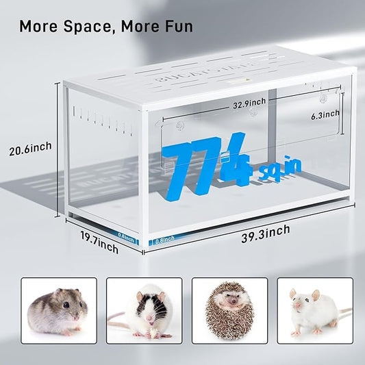 BUCATSTATE Hamster Cage Metal 2.0 - Small Animal Habitats Large Stackable with Top Access Easy Assemble 39.3L*19.7W*20.6H Inches Dwarf Syrian Hamster Tank for Gerbil Mouse (774sq inch White)