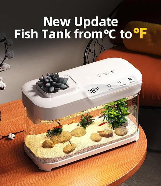 Smart Betta Fish Tank Aquarium 3 Gallon with Temperature Monitor, 3 Stage Filtration, 8 Color Lighting, Self Cleaning Small Beta Tank Kit, Acrylic