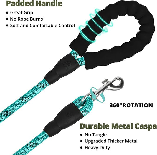 jenico Rope Dog Leash 8FT: Heavy Duty Leashes with Swivel Lockable Hook Reflective Threads Bungee and Padded Handle - Dog Lead for Large Small Medium Dogs Outside Walking Hiking