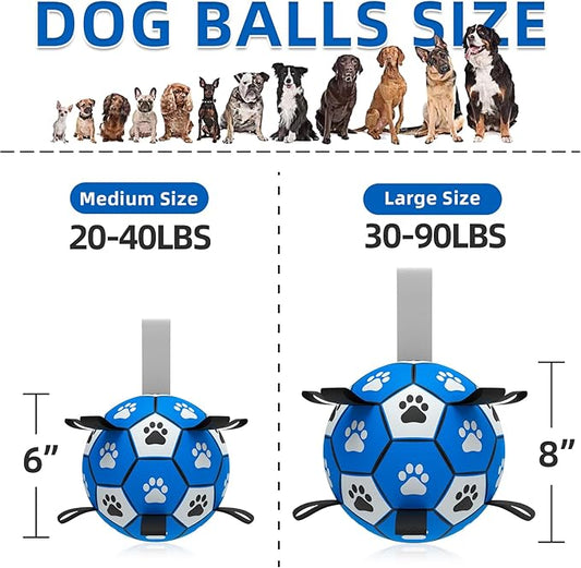 QDAN Dog Ropes Toys, Soccer Ball with Straps, Puppy Birthday Gifts, Durable Balls for Medium Large Dogs-Blue&Grey(8 Inch)