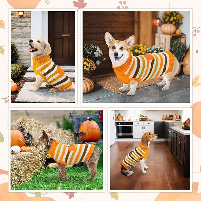 Vehomy Thanksgiving Dog Sweater Pet Pumpkin Turkey Clothes Costume Cat Stripe Turtleneck Knitwear Shirt Pullover Dog Puppy Thanksgiving Clothes for Small Medium Large Dogs Cats XL