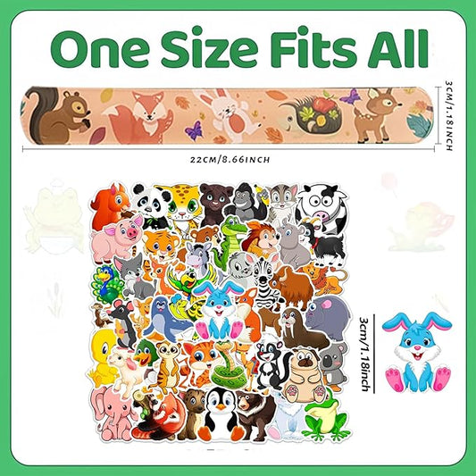 74PCS Forest Animals Party Favor 50PCS Woodland Party Stickers&24PCS Slap Bracelets Jungle Animals Birthday Supplies Team Gift Fillers School Classroom games Rewards Supplies