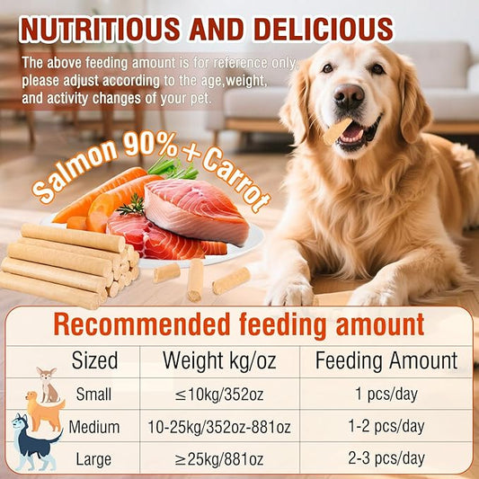 150g Dehydrated Salmon Sticks for Dog,Natural Salmon and Carrots,Easy to Digest and High Protein,for Daily Dog Training and Dental Healthy