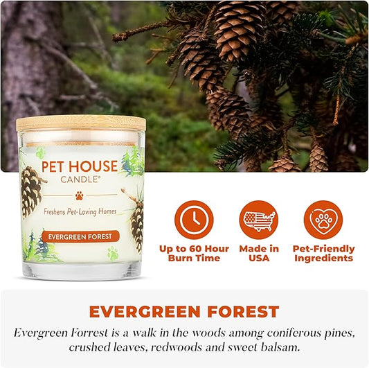 One Fur All Pet House Christmas Candles, Long Lasting, Clean Burning, Soy Wax Scented Candles for Pet Odor, Evergreen Forest