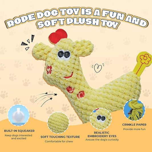 Squeak Plush Dog Toys for Small & Medium Breeds, Chew Resistant Rope to Keep Them Busy for Puppy Teething Chewing, Interactive Indoor/Outdoor Play, Best Pet Gift, Yellow Deer