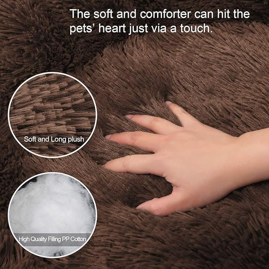 Generic Cat Beds for Indoor Cats - Fluffy Plush Dog Beds for Small Medium Dogs, Anti Anxiety Round Faux Fur Cat Bed Washable,Thick Bottom Keep Pets Off The Cold Tile, coffee